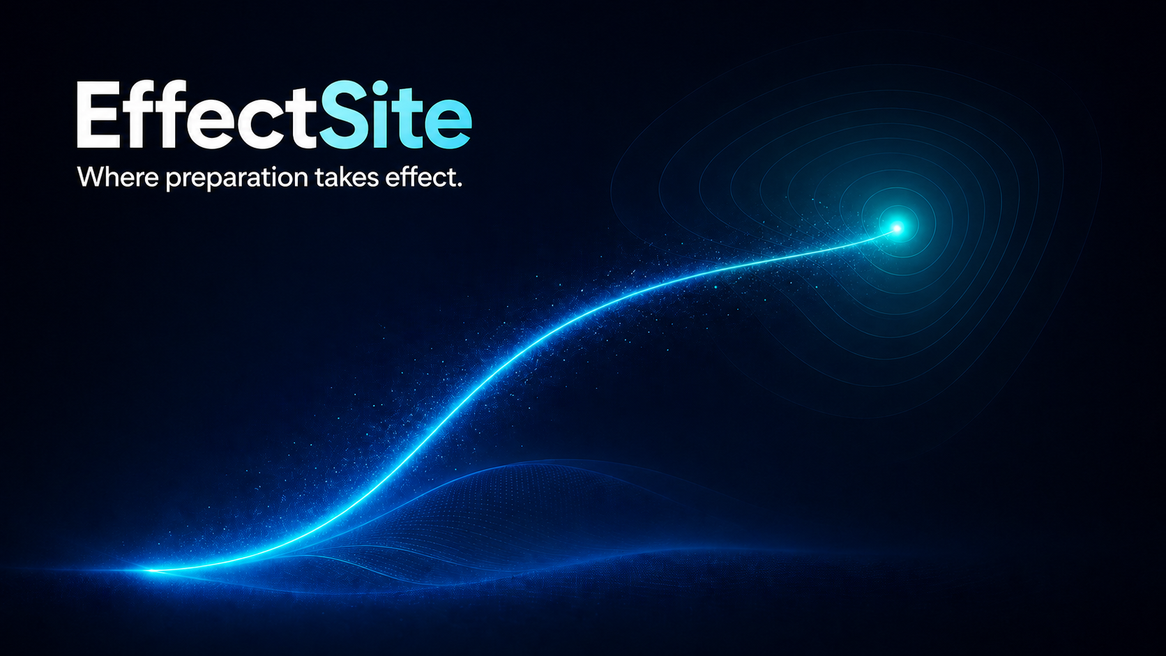 EffectSite — Where preparation takes effect. A luminous concentration curve travelling towards an effect-site target.